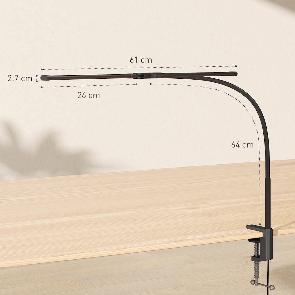 image 1 of HOMCOM Double Head Table Lamp with 3 Colour Modes & 10 Dimmable, Black