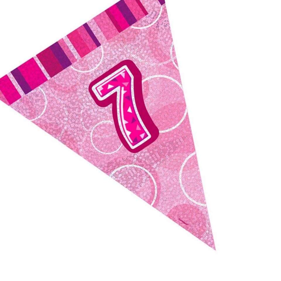image 1 of Unique Party 7th Birthday Flag Banner - Glitz Pink - One Size