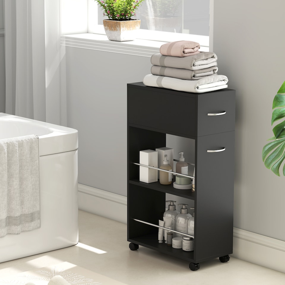 image 1 of HOMCOM Rolling Storage Unit with Drawer Surface Top and 4 Wheels, Black