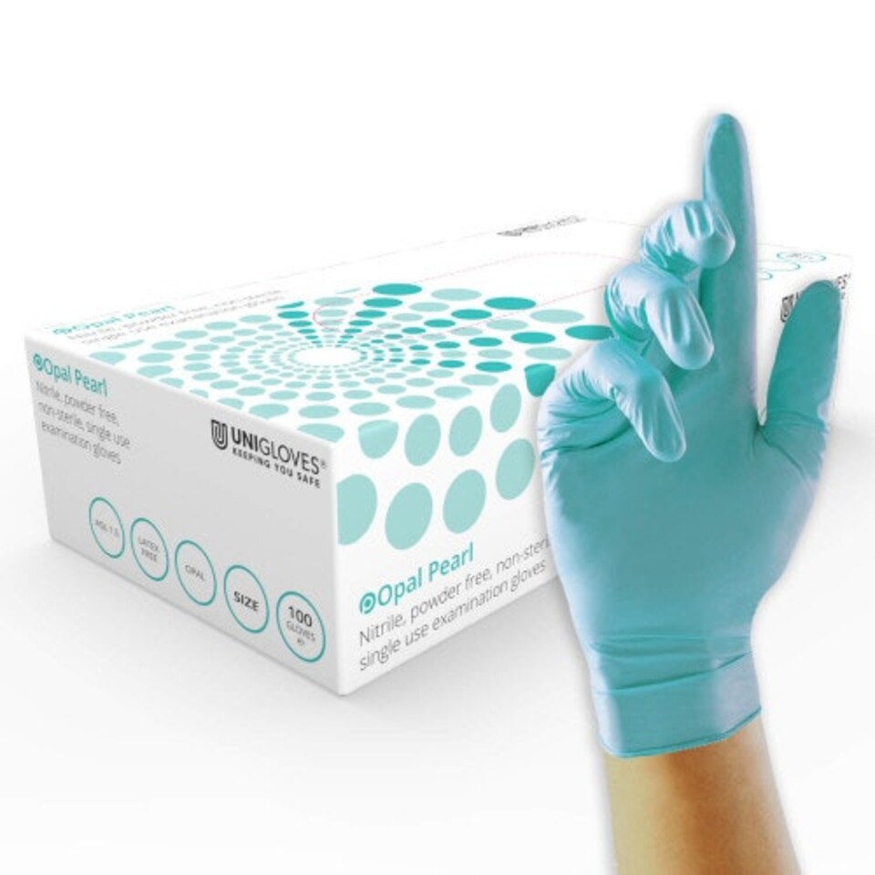 image 1 of Unigloves Aqua Blue (Opal) Pearl Box of 100 Nitrile Gloves Blue | Large