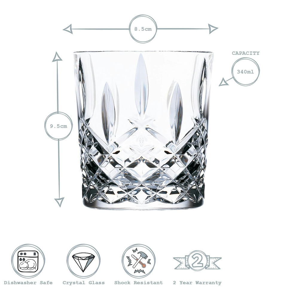 image 1 of RCR Crystal Orchestra Cut Glass Double Old Fashioned Whiskey Glasses Tumblers Set - 340ml - Pack of 6 Clear