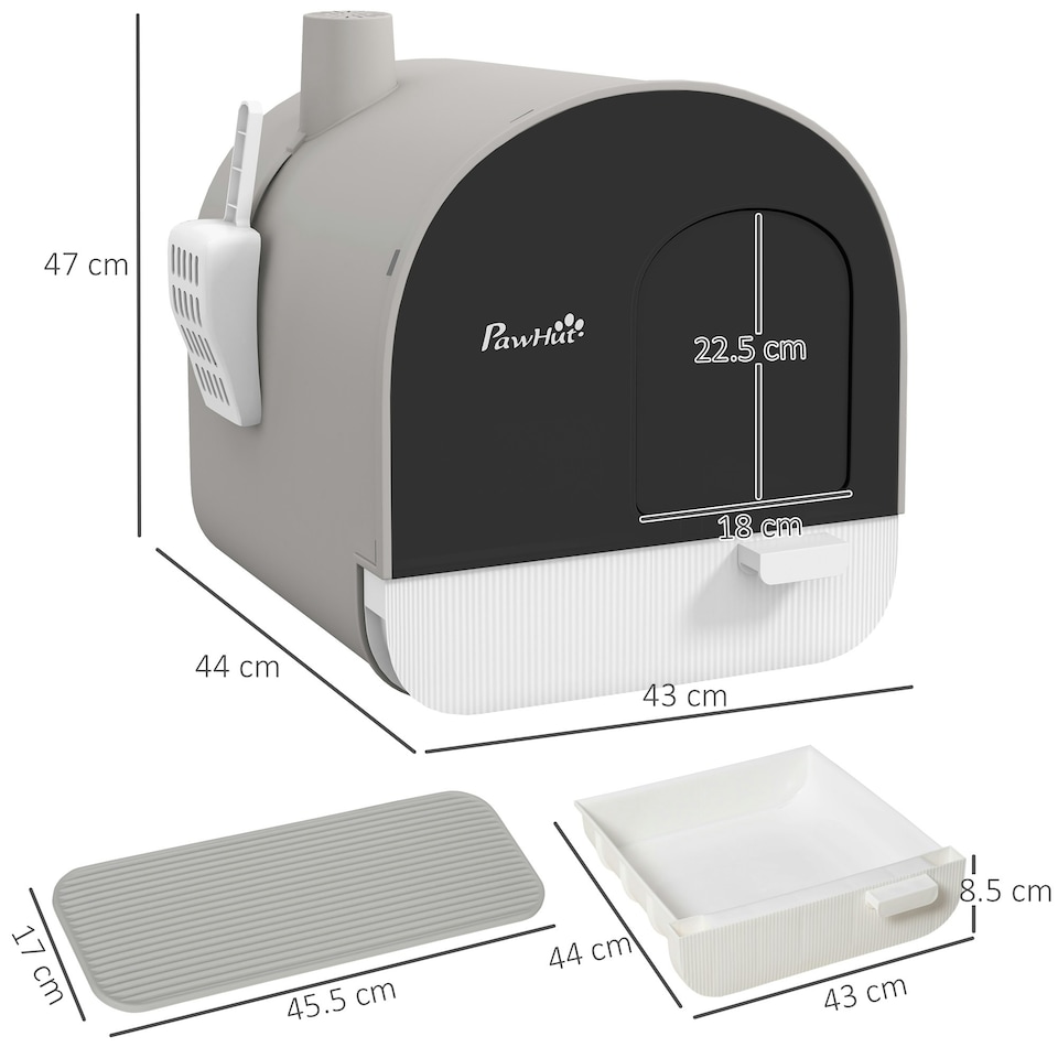 image 1 of PawHut Cat Litter Box Kitten Litter Tray w/ Lid, Scoop, Filter, Flap Door, Grey