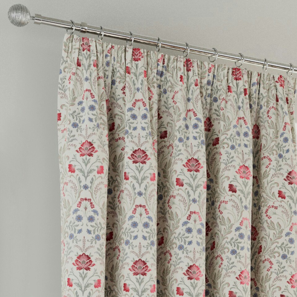image 1 of Enhanced Living Cotswold Red Floral Tape Top 100% Blackout Curtains 65 x 72 inch (165x183cm) Thermal Noise Reducing Curtains for Bedroom and Living Room