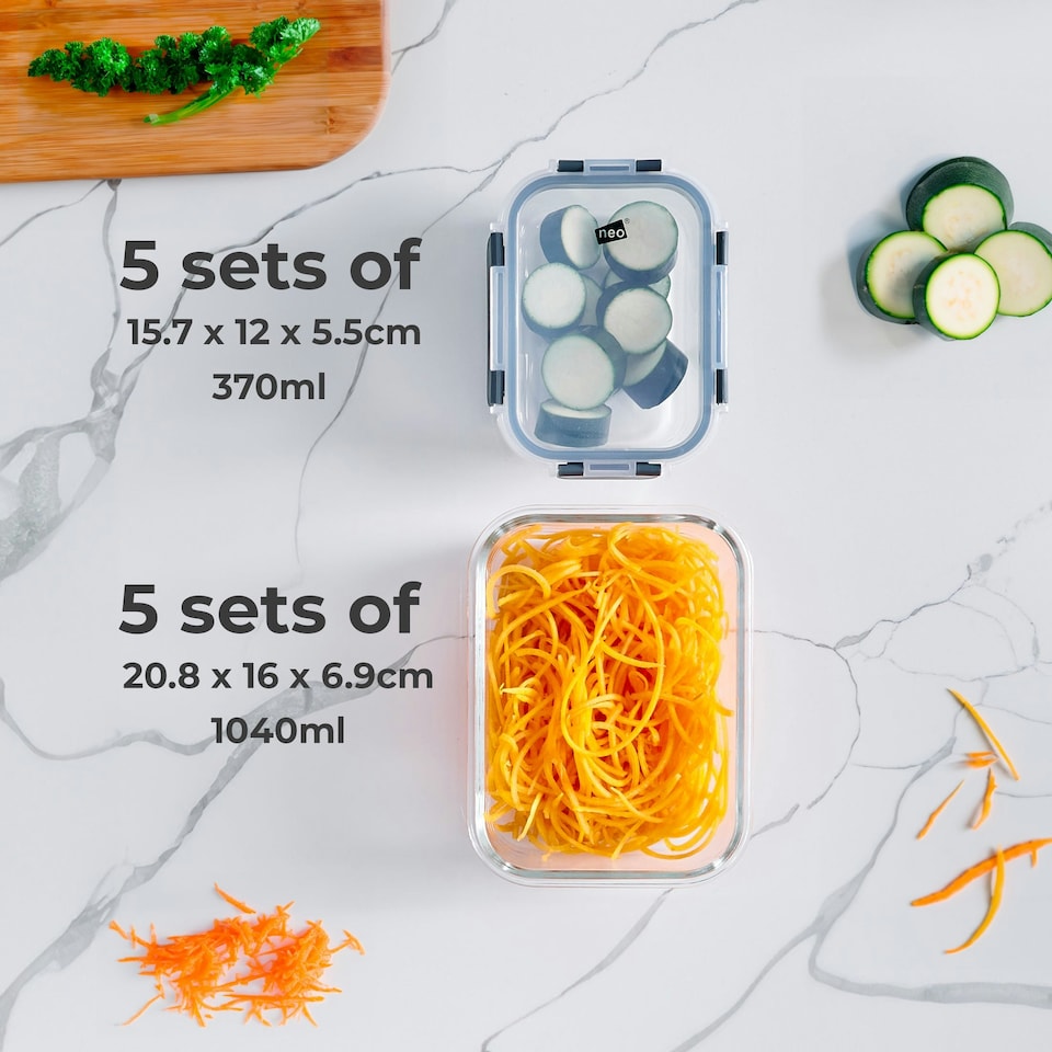 image 1 of Neo 10 Glass Containers & 10 Lids Food Storage Set - 10 Piece