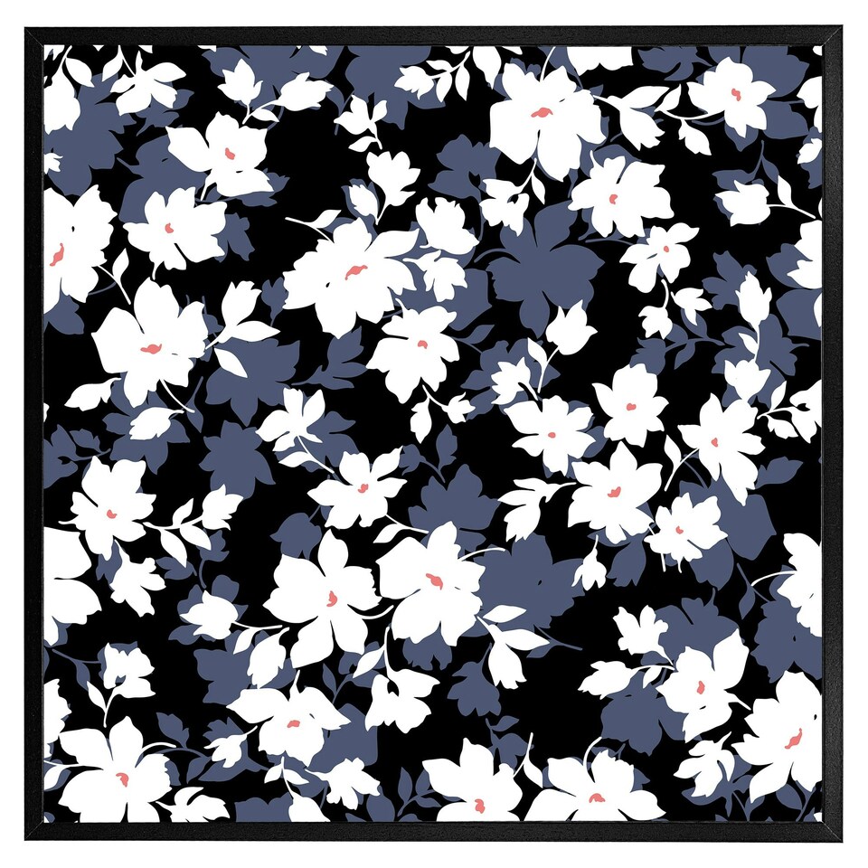 image 1 of White, black & purple flowers (Picture Frame) Grey | S
