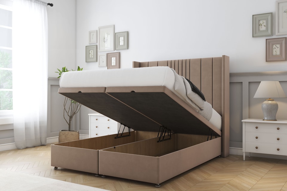 image 1 of Sloomy Hargrave Mink Plush Ottoman Bed With Mattress With 54" Wingback Headboard 4' Small Double