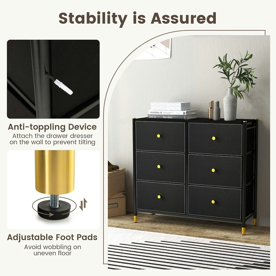 image 1 of COSTWAY 6 Drawers Dresser Organizer Chest of Drawers Black
