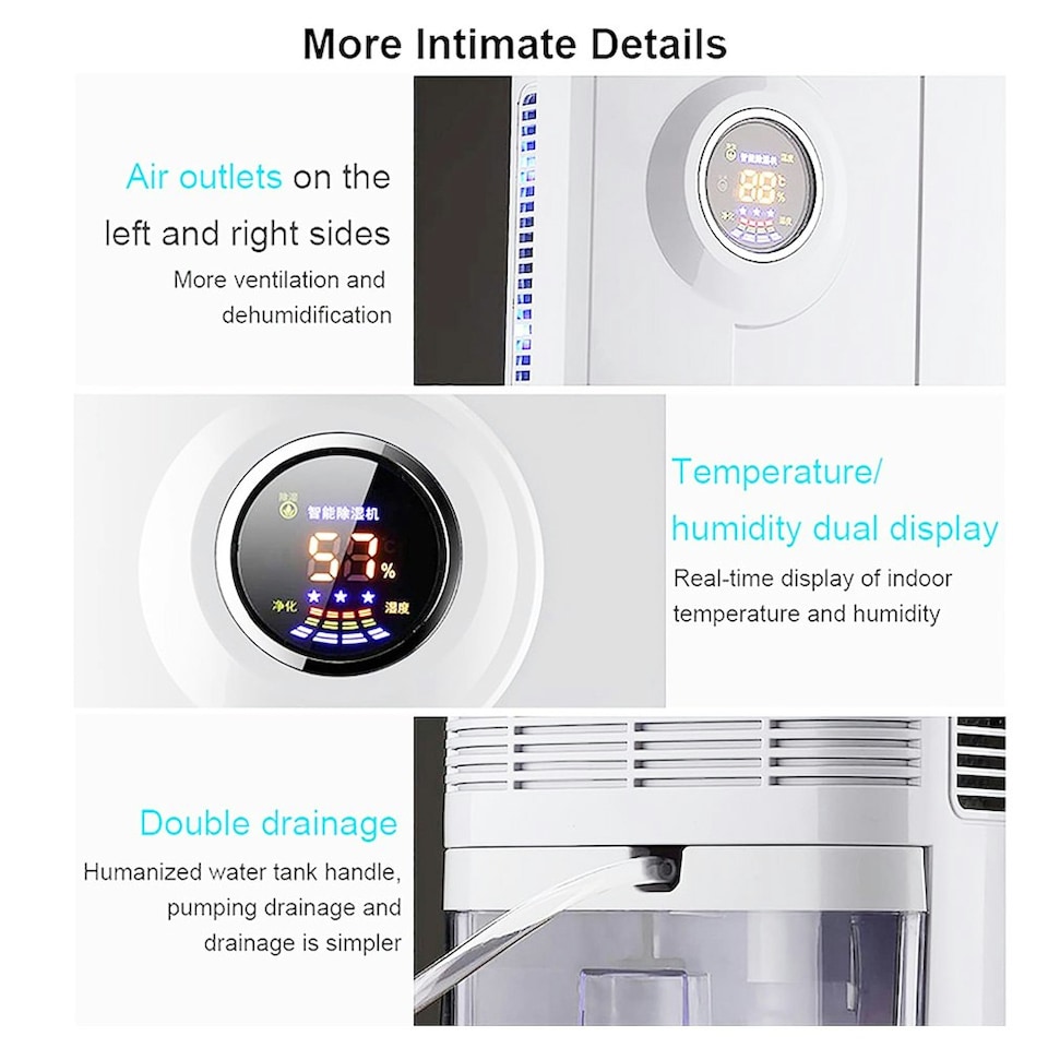 image 1 of Living and Home Silent Dehumidifier with Remote Control & Drain Hose - White