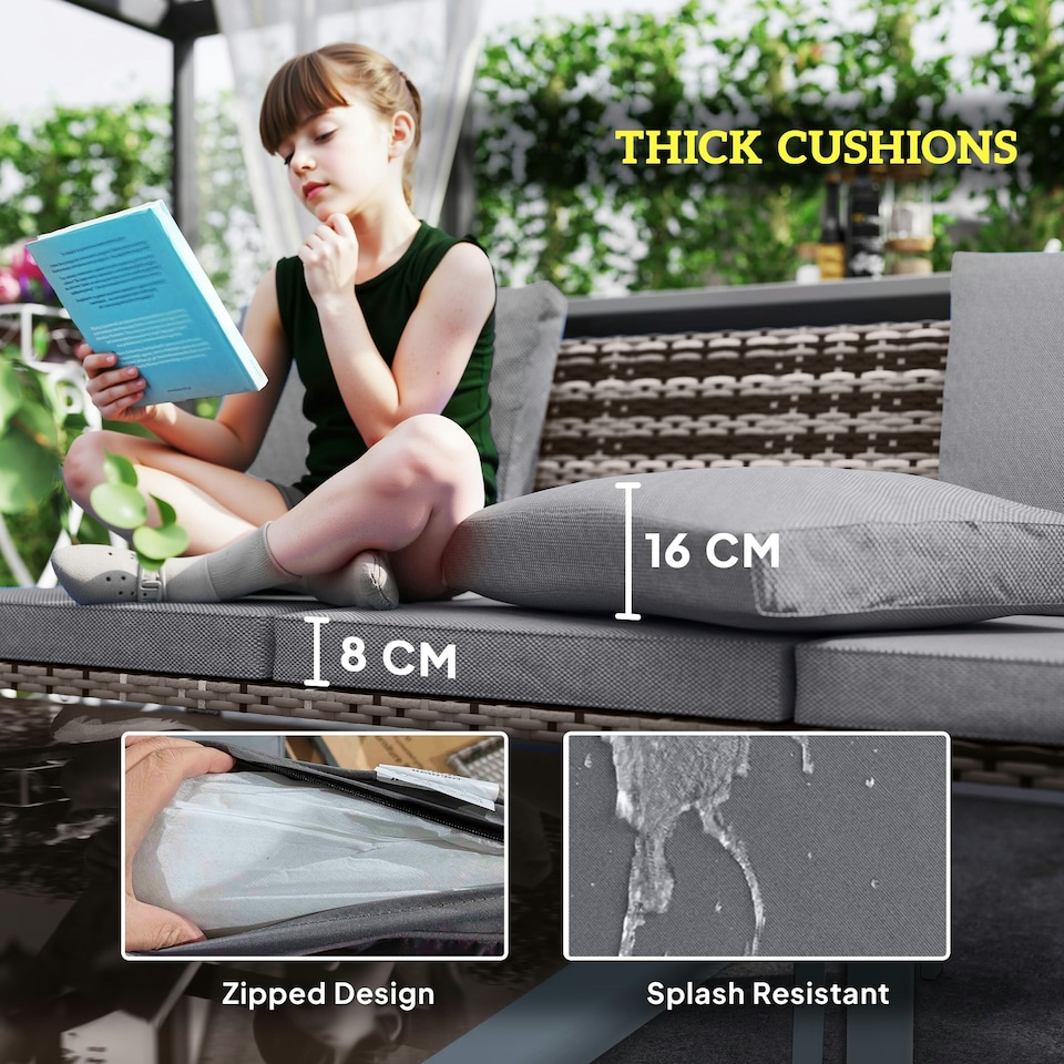 image 1 of Outsunny 7 Seater Rattan Garden Furniture Set with Glass Coffee Table Grey