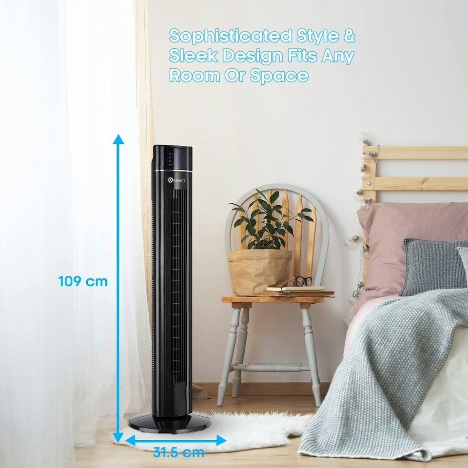 image 1 of PureMate 43" Oscillating Tower Fan with air Purifier and Aroma Function