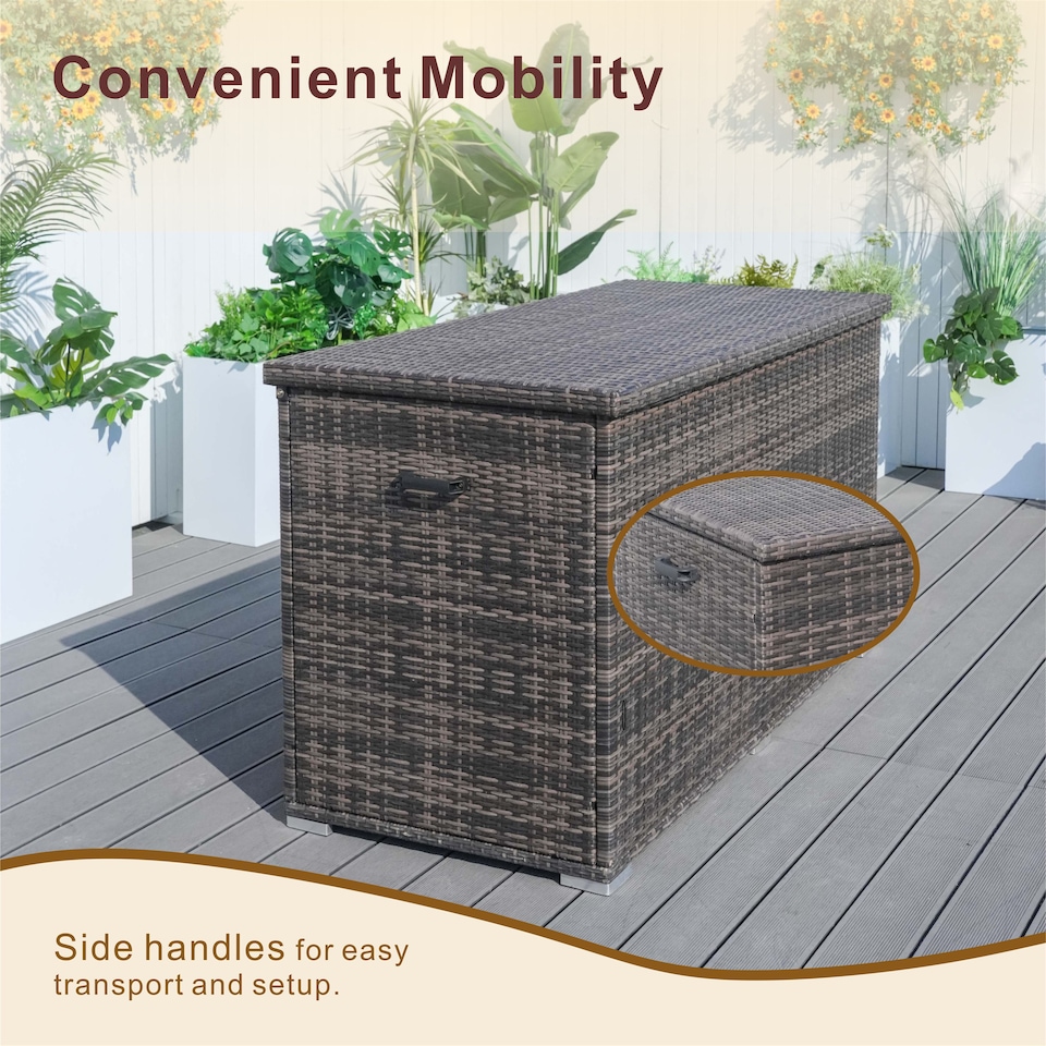 image 1 of Direct Wicker 980L Aluminum Outdoor Rattan Storage Box, Garden Large Deck Box | Brown
