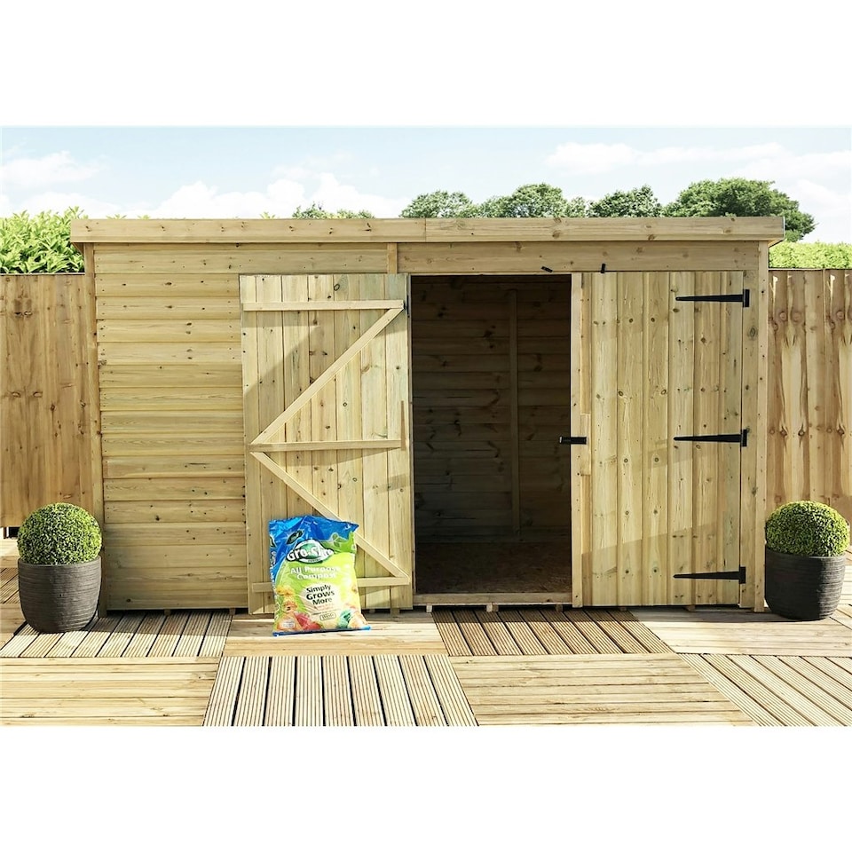 image 1 of 10 x 3 WINDOWLESS Garden Shed Pressure Treated T&G PENT Wooden Garden Shed + Double Doors (10' x 3' / 10ft x 3ft) (10x3)