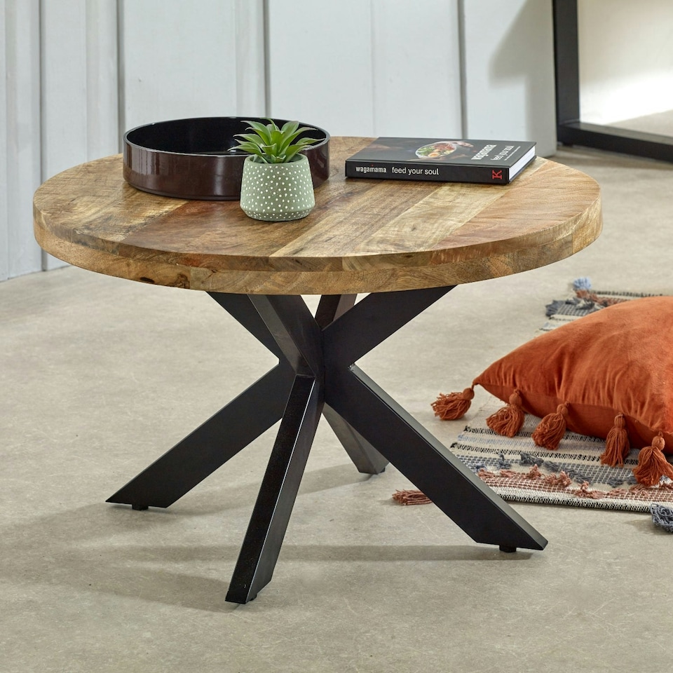 image 1 of Valor Mango Wooden Round Coffee Table Spider Legs Brown