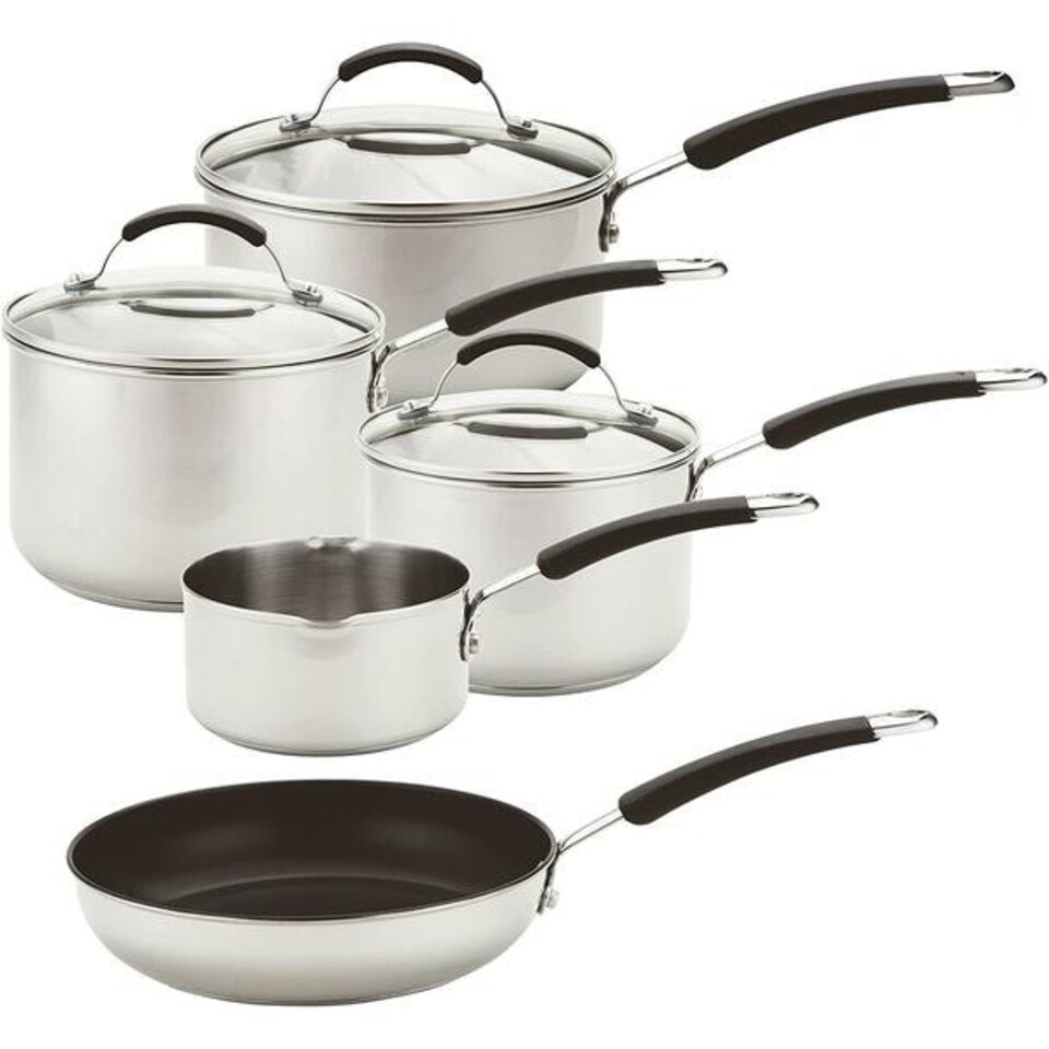 image 1 of Meyer 5 Piece Stainless Steel Induction Non-Stick Pan Set