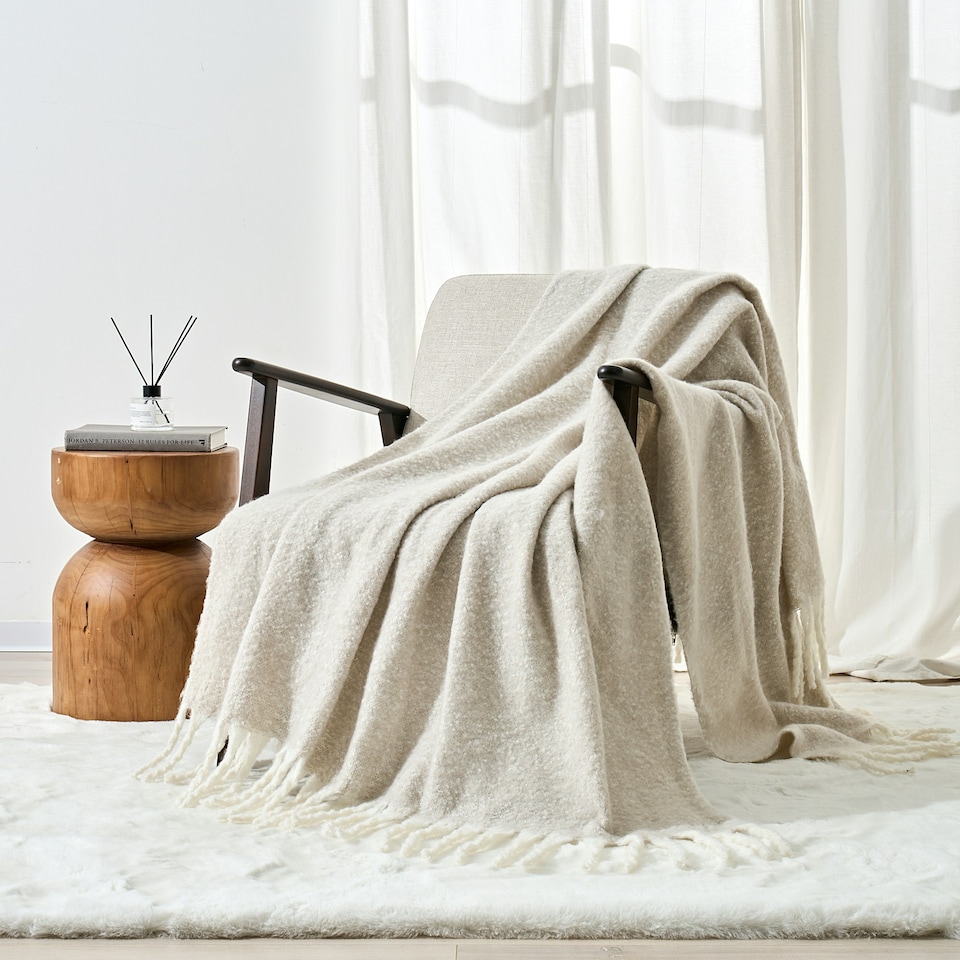 image 1 of Aisling Marl Faux Mohair Throw - Super Soft, Stylish Tasselled Blanket Grey | Chateau Grey