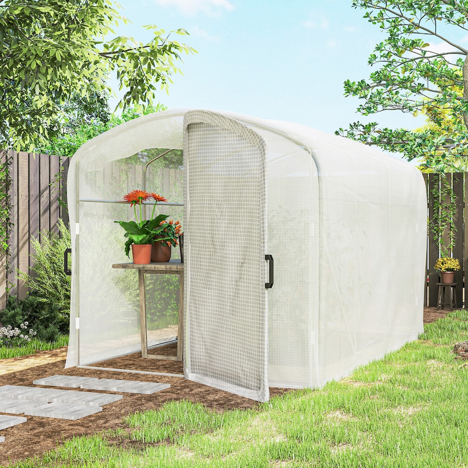 image 1 of Outsunny 3 x 2 x 2m Polytunnel Greenhouse with Door, Galvanised Steel Frame