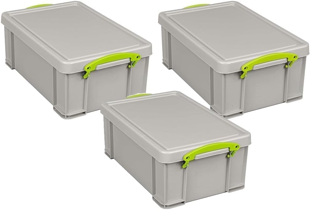 Really Useful Plastic Storage Box 12 Litre Dove Grey Pack of 3