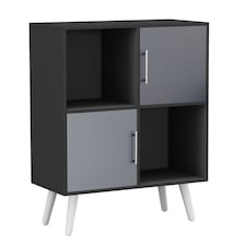Black 4-Cube Storage Unit with 2 Metal Handle Doors and Legs | Grey | Grey & White | 1