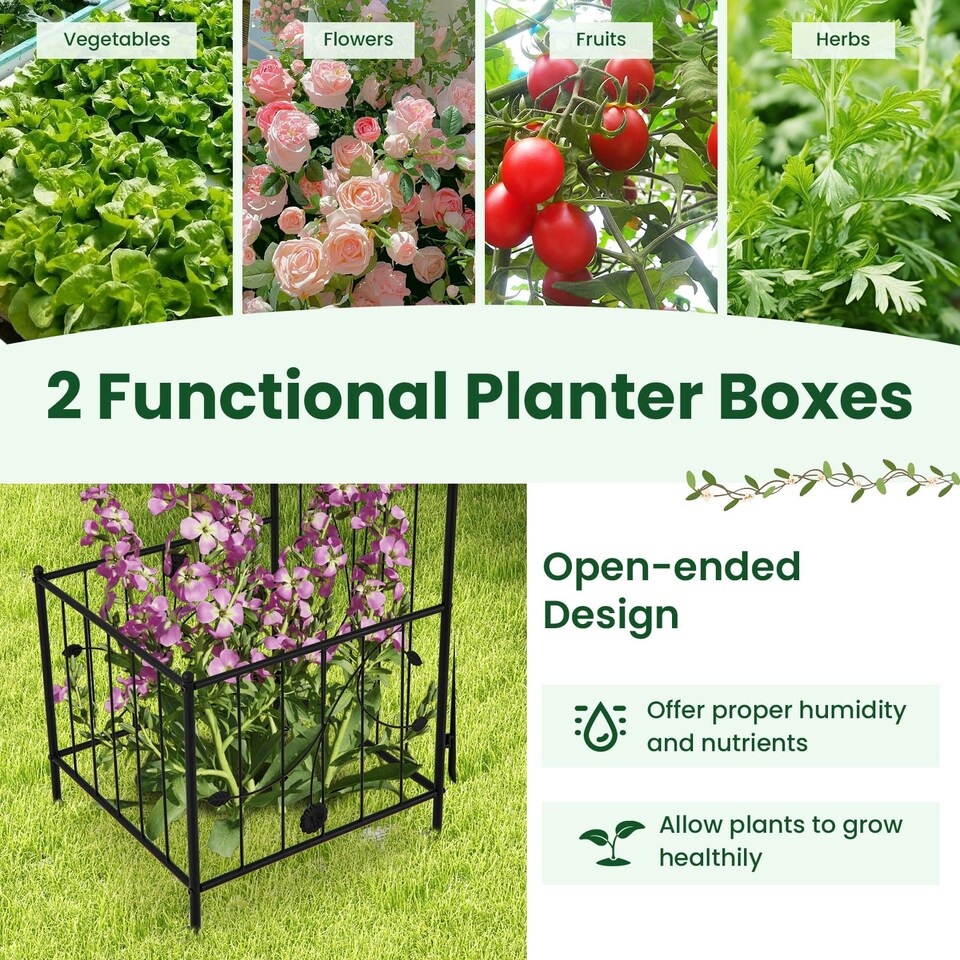 image 1 of COSTWAY Metal Garden Arbor Arch Trellis with 2 Side Planters
