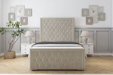 Sloomy Monroe Cream Plush Bed Frame With Mattress With 50" Upholstered Headboard 4'6 Double