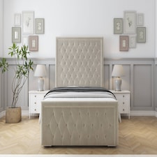 Sloomy Monroe Cream Plush Bed Frame With Mattress With 50" Upholstered Headboard 4'6 Double