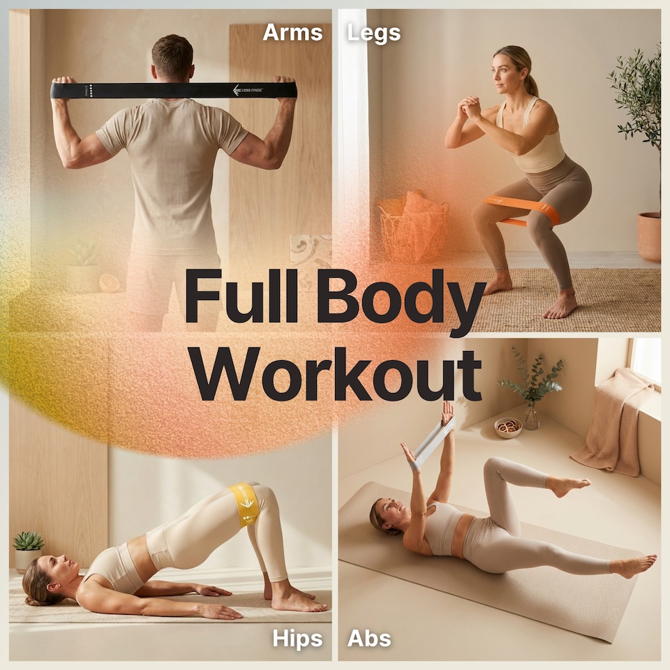 image 1 of Resistance Band Set of 5, Natural Latex Loops for Women & Men, Anti-Roll, Skin-Friendly, for Legs & Glutes, Home Workouts, Pilates & Yoga