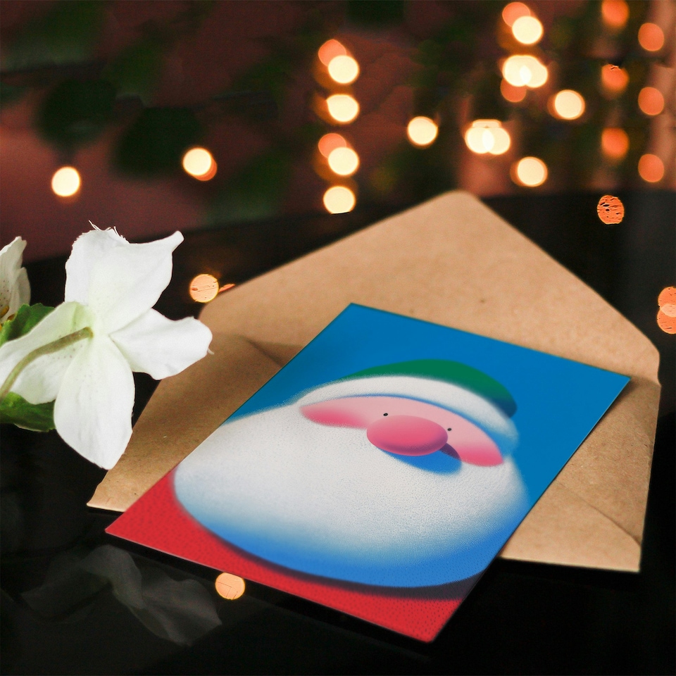 image 1 of Cute Round Santa Claus Vibrant Modern Graphic Blank For Him Or Her Art Christmas Card