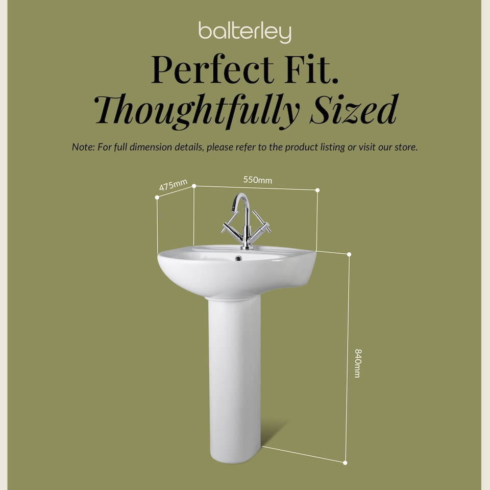 image 1 of Adley Round 1 Tap Hole Basin & Full Pedestal 550mm White Bathroom Sink | White | White | 475 x 550 x 840mm