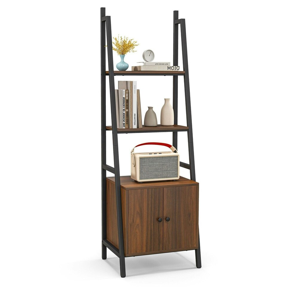 image 1 of COSTWAY 4-Tier Ladder Shelf Bookshelf Industrial Bookcase Brown
