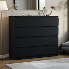 Vida Designs Denver 8 Drawer Chest of Drawers Bedroom Storage, Black