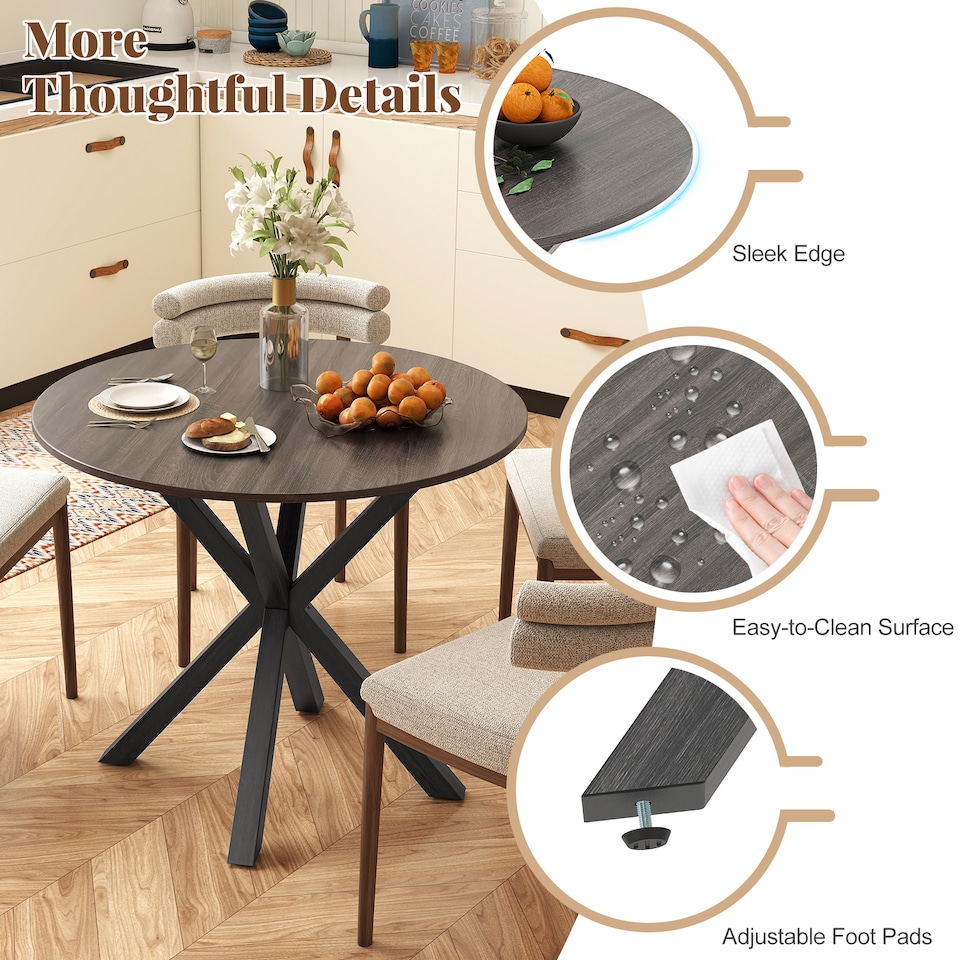 image 1 of COSTWAY 90CM Wood Dining Table Round Kitchen Table for 2-4 People-Black