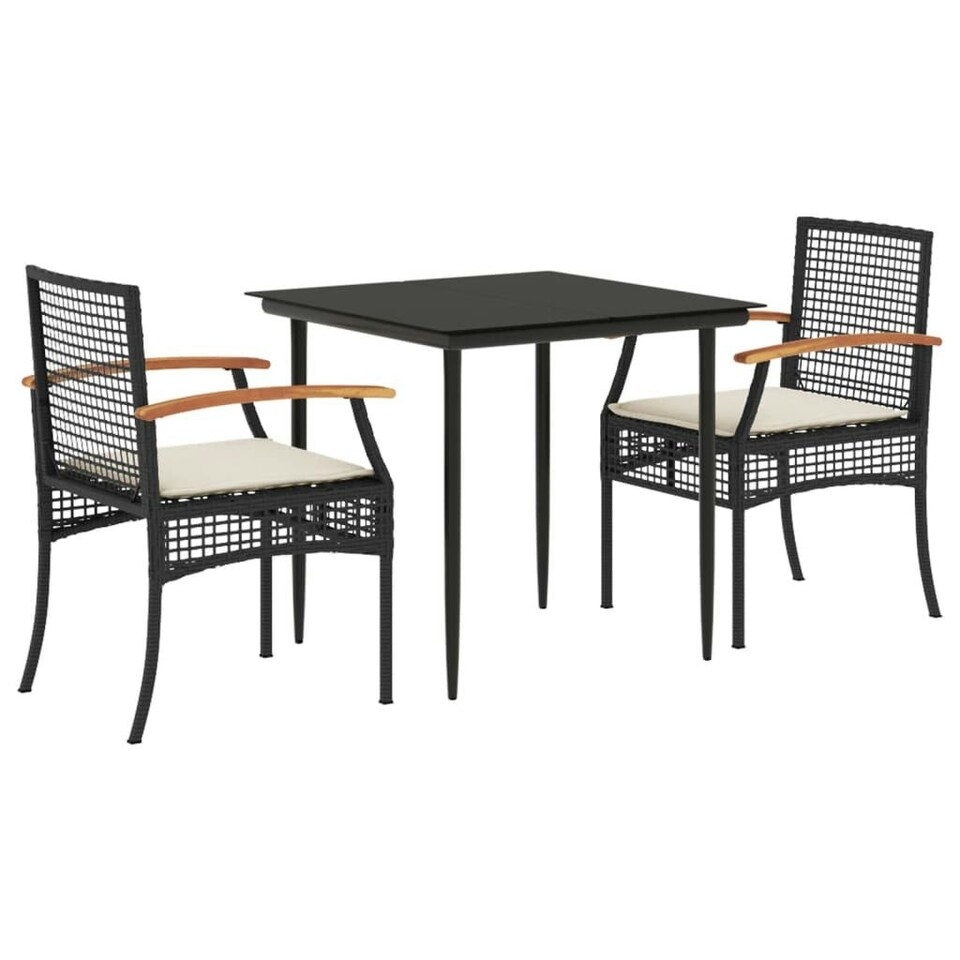 3 Piece Garden Dining Set with Cushions Black Poly Rattan Tesco Groceries