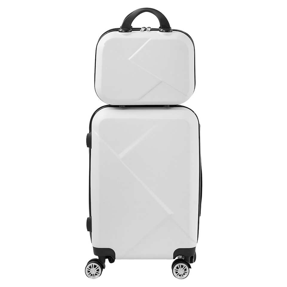 image 1 of Living and Home 2-Piece Geometric ABS Suitcase Set - White 20" & 14"