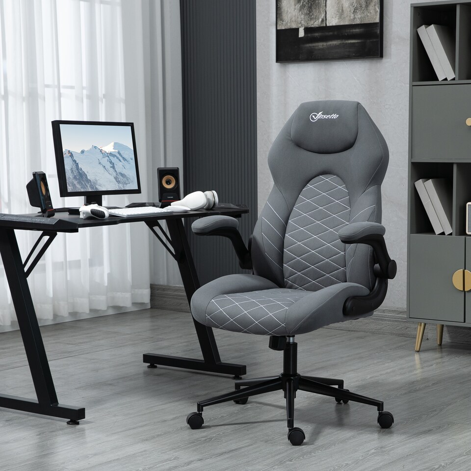 image 1 of Vinsetto Gaming Chair, Office Desk Chair, Comfy Computer Chair with Adjustable Arms and Rolling Wheels for Home Work Study, Charcooal Grey
