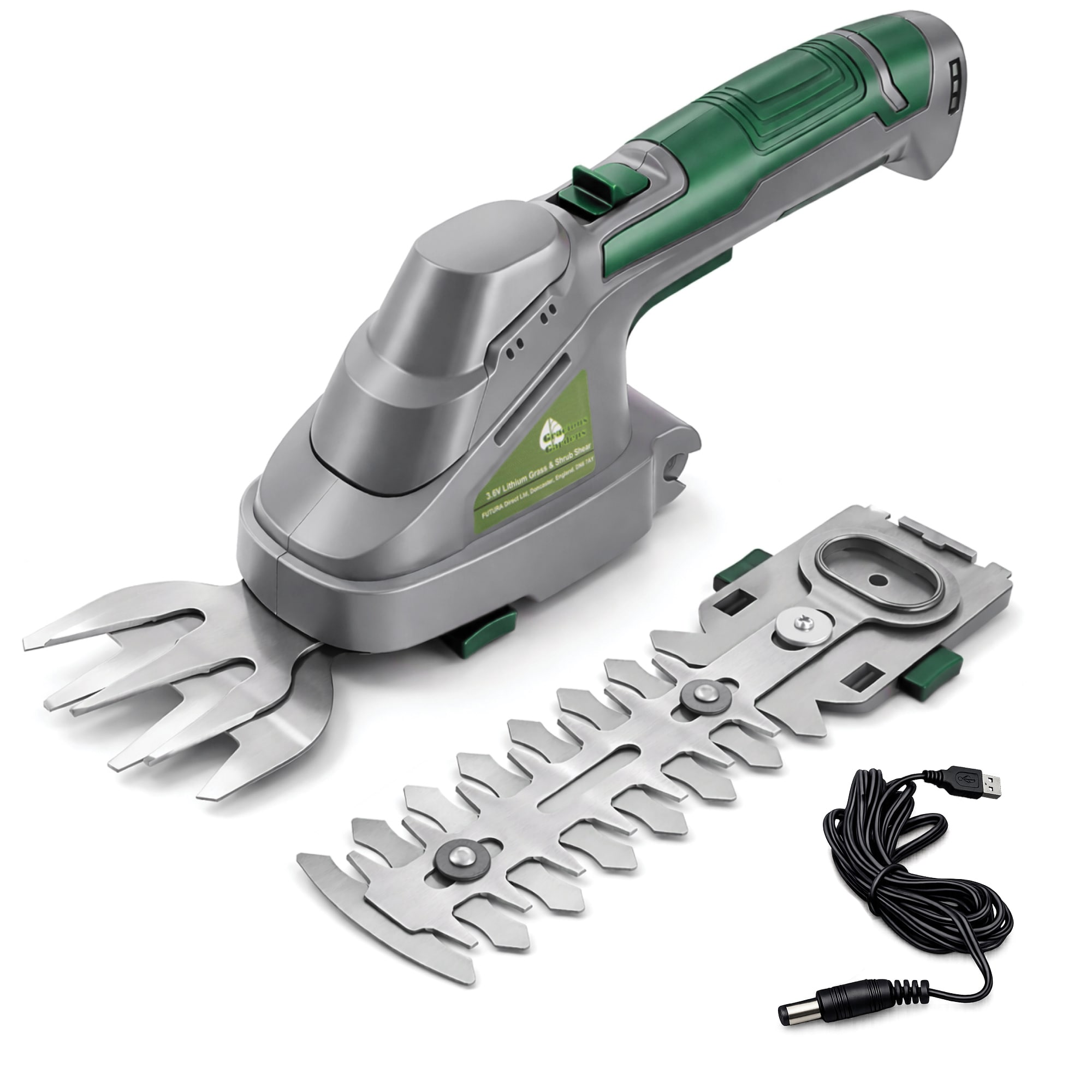 Gracious Gardens 3.6V 2 in 1 Cordless Hedge Trimmer Cutter | Green | Green | 1