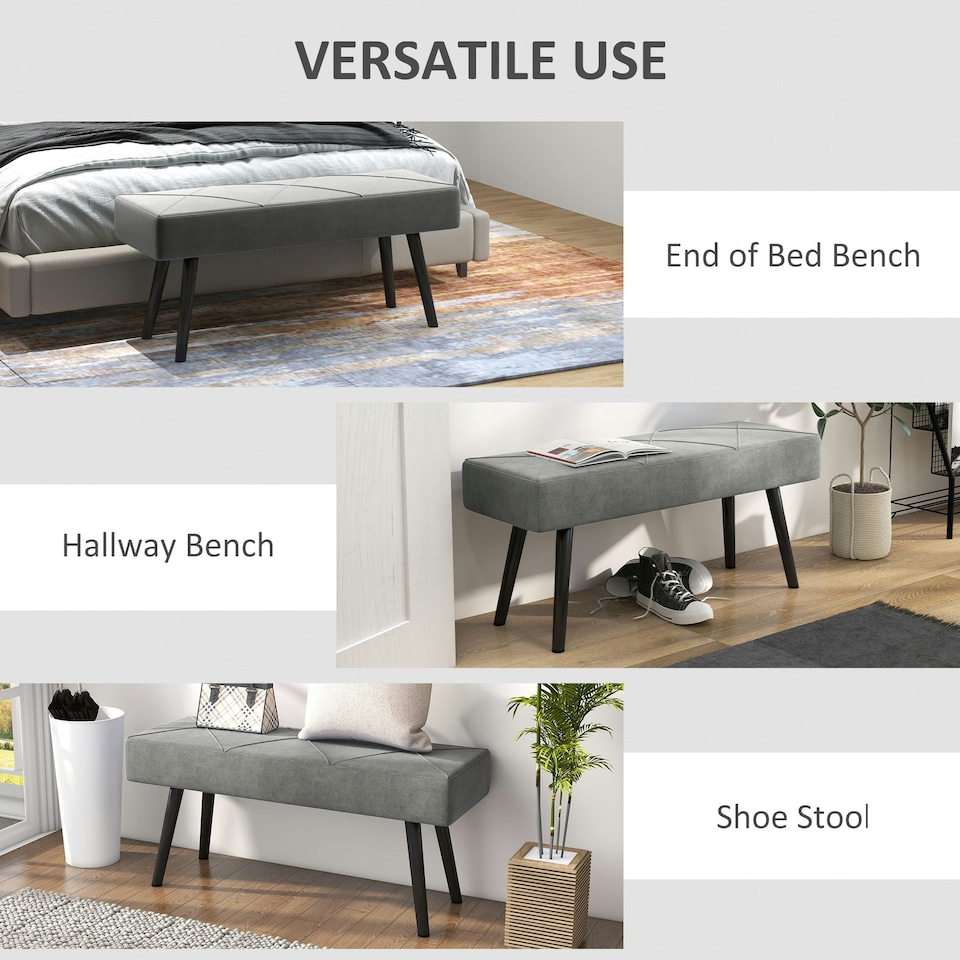 image 1 of HOMCOM End of Bed Bench, Upholstered Hallway Bedroom with Steel Legs, Grey