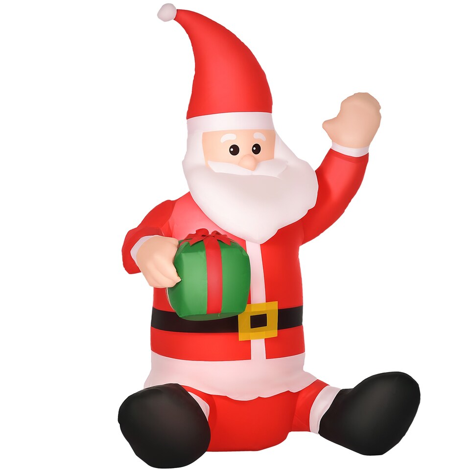 image 1 of HOMCOM 4ft Inflatable Christmas Santa Claus Gift with LED Xmas Decor Holiday Outdoor Yard Decoration