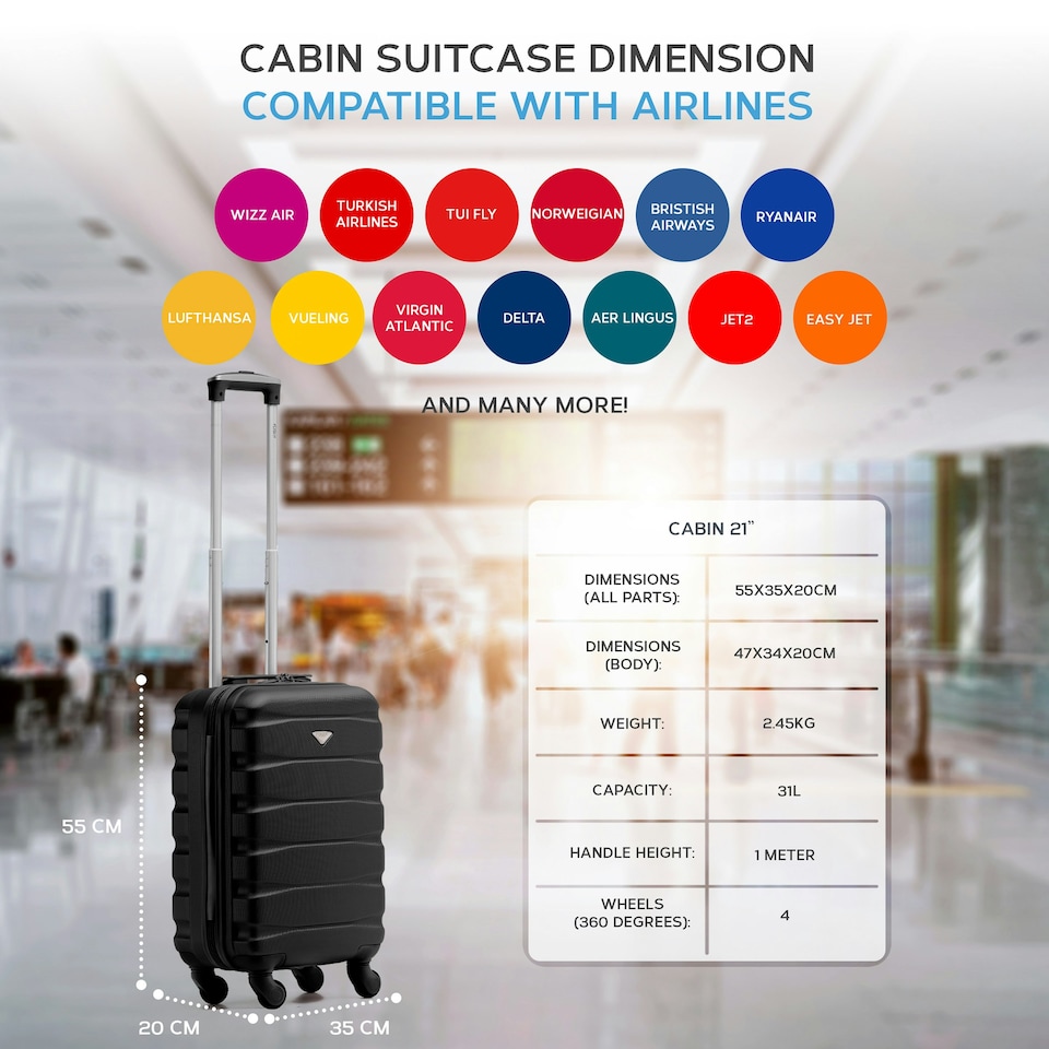image 1 of 55x35x20cm Carry On Cabin Hard Shell Suitcase - 100+ Airlines Approved Including EasyJet (Paid), British Airways, Ryanair (Priority), TUI Purple | Burgundy | Cabin Bag