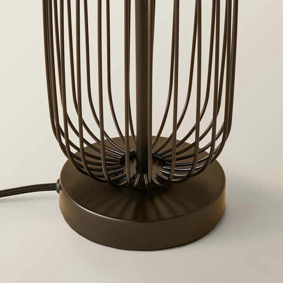 image 1 of ValueLights Gabbia Matte Black Metal Table Lamp with Small Black Drum Shade