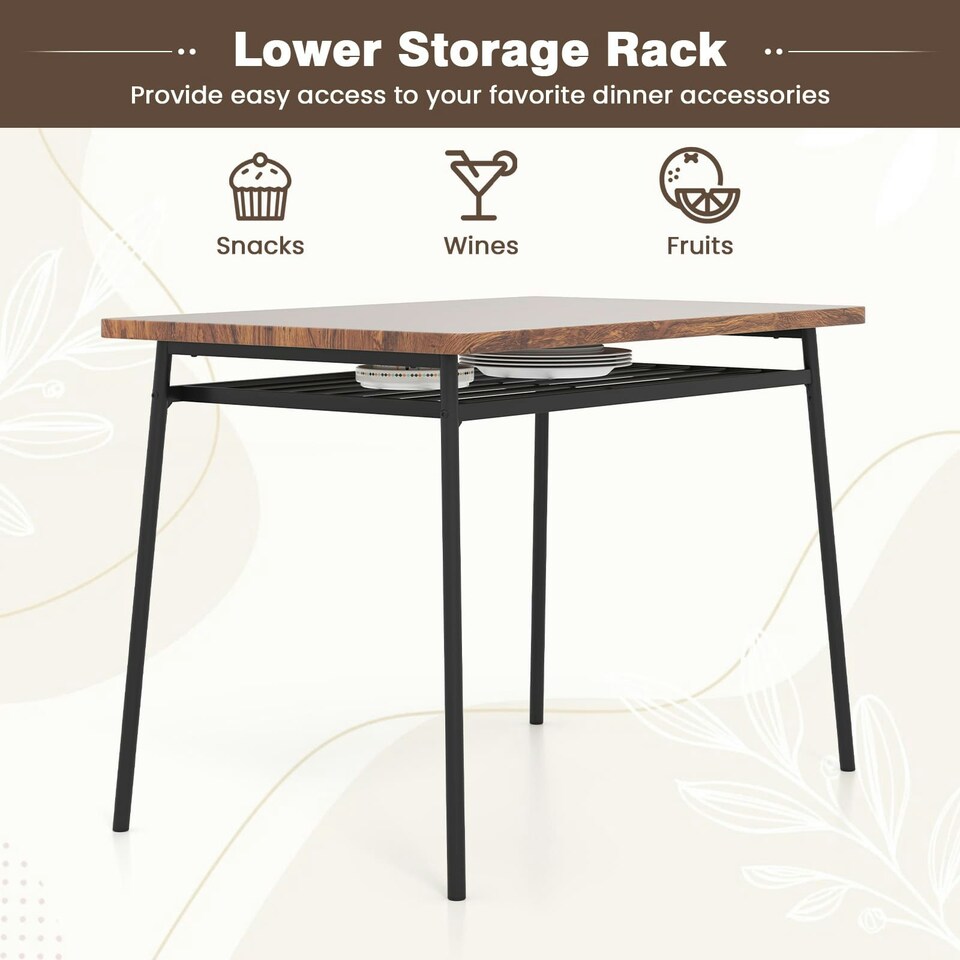 image 1 of COSTWAY 5Pcs Wood Square Kitchen Table & Chair Set Brown