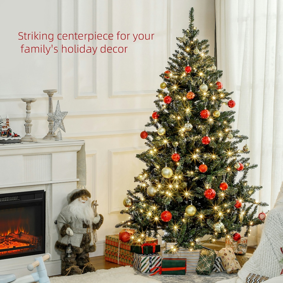 image 1 of HOMCOM 6ft Artificial Christmas Tree with Warm White LED Light, Metal Base