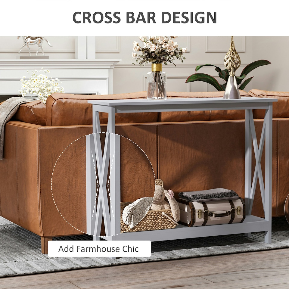 image 1 of HOMCOM Wooden Console Table Storage Drawer Shelf Entryway Grey | Grey