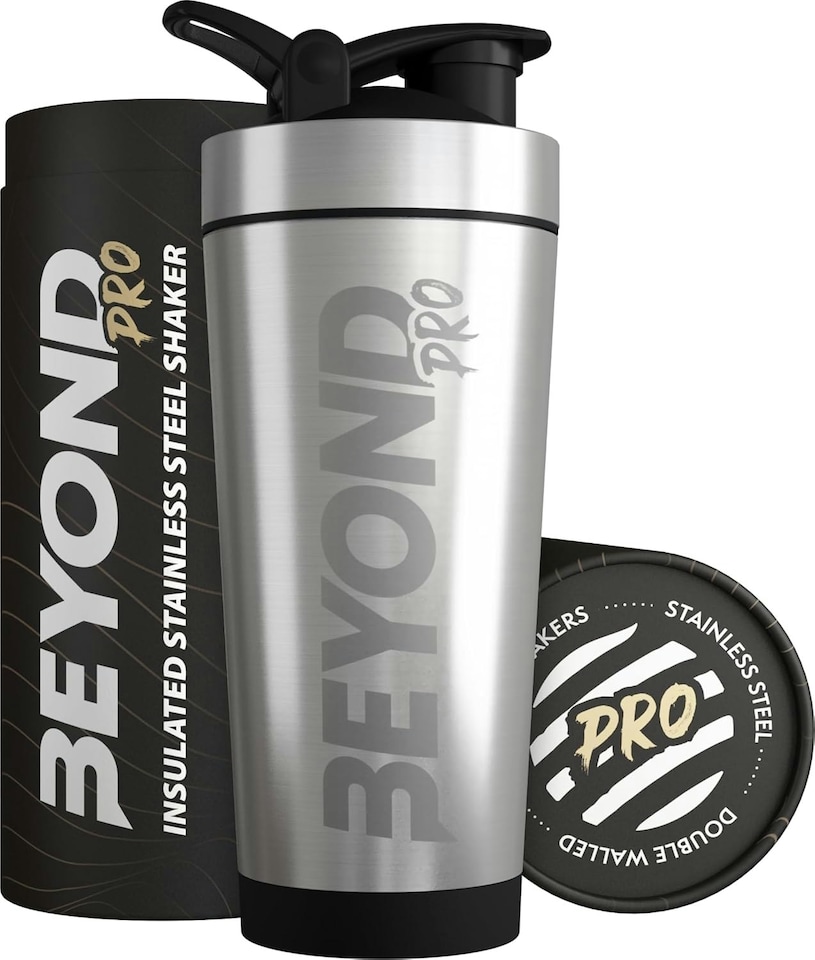 image 1 of Pro Insulated Metal Protein Shaker - Brushed Steel | Silver | 750ml