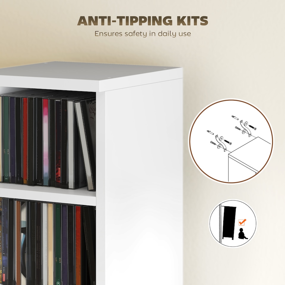 image 1 of HOMCOM Set of 2 CD Storage Units DVD Shelf with Adjustable Shelves | White | White | 21W x 22.5D x 88.5H cm