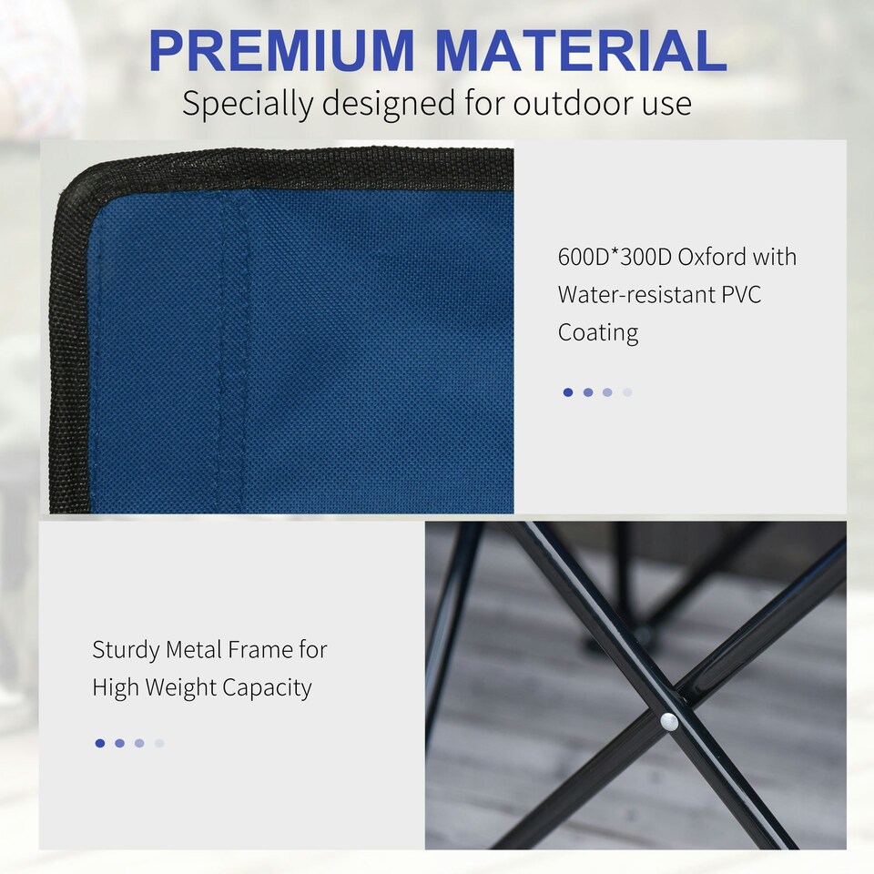 image 1 of Outsunny 6 Seater Folding Bench Camping Chair with Cup Holder, Blue