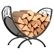 Outsunny Iron Folding Arced Firewood Log Holder Leaf Scroll Panel Indoor Outdoor