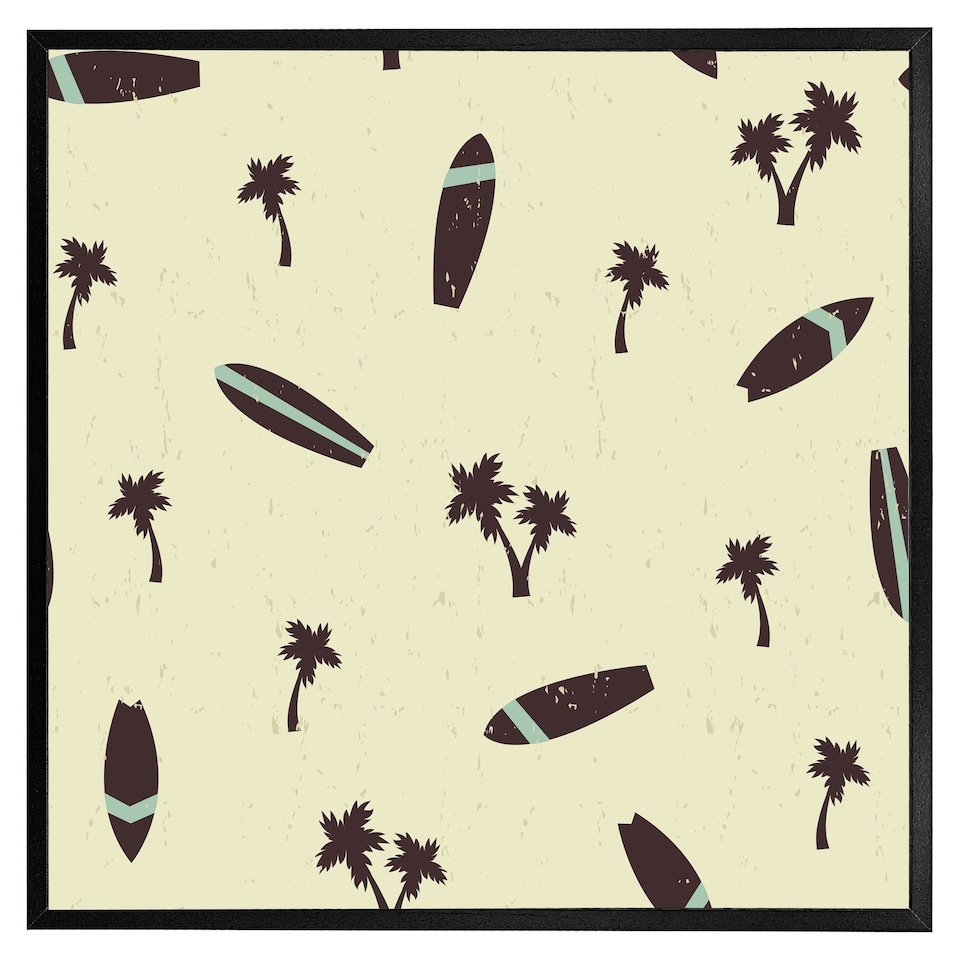image 1 of Surf board & palm silhouettes (Picutre Frame) Black | XS