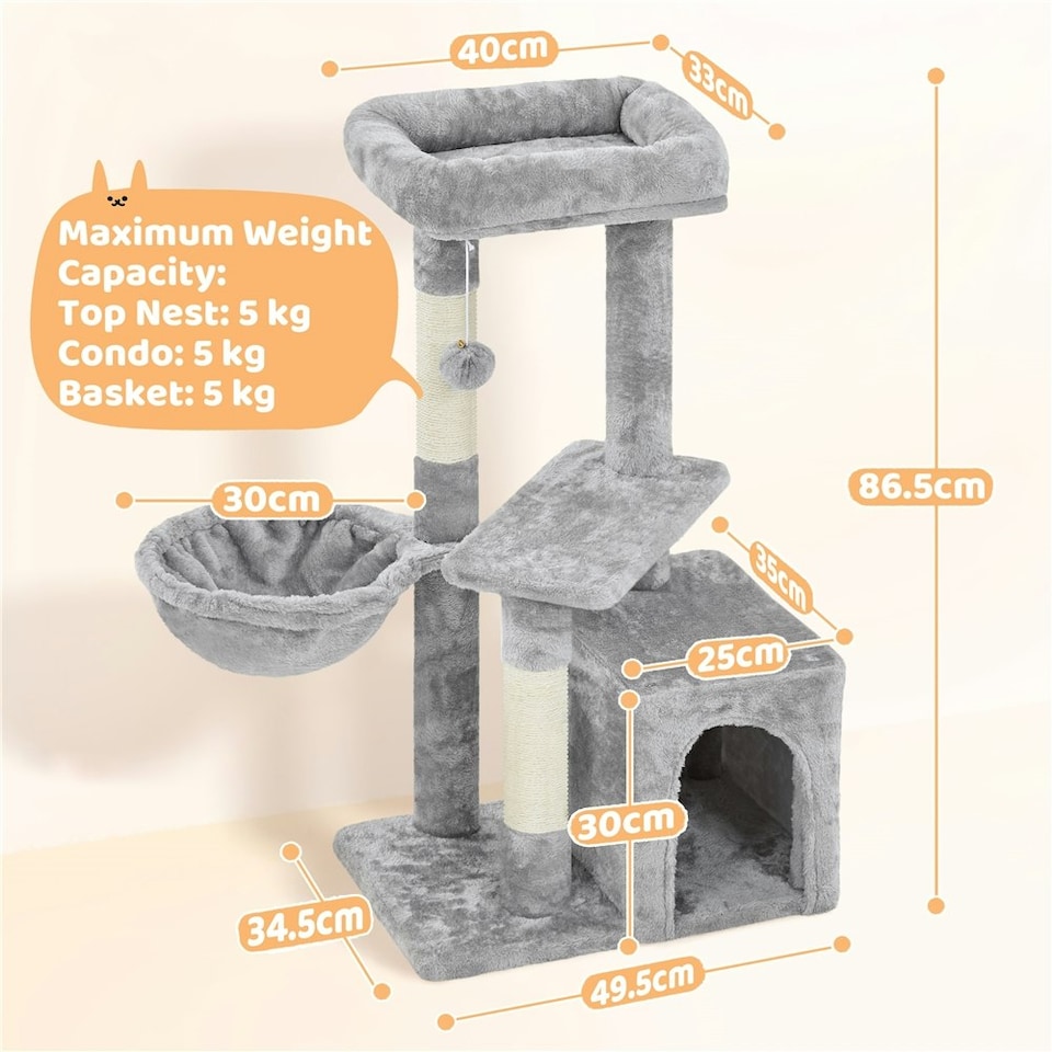 image 1 of Yaheetech 86.5 cm Plush Cover Cat Tree with Condo Light Grey