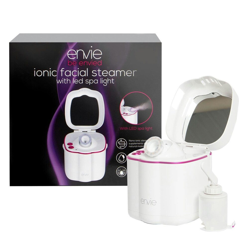 image 1 of Envie Ionic Portable Facial Steamer with LED Spa Light for Women, White