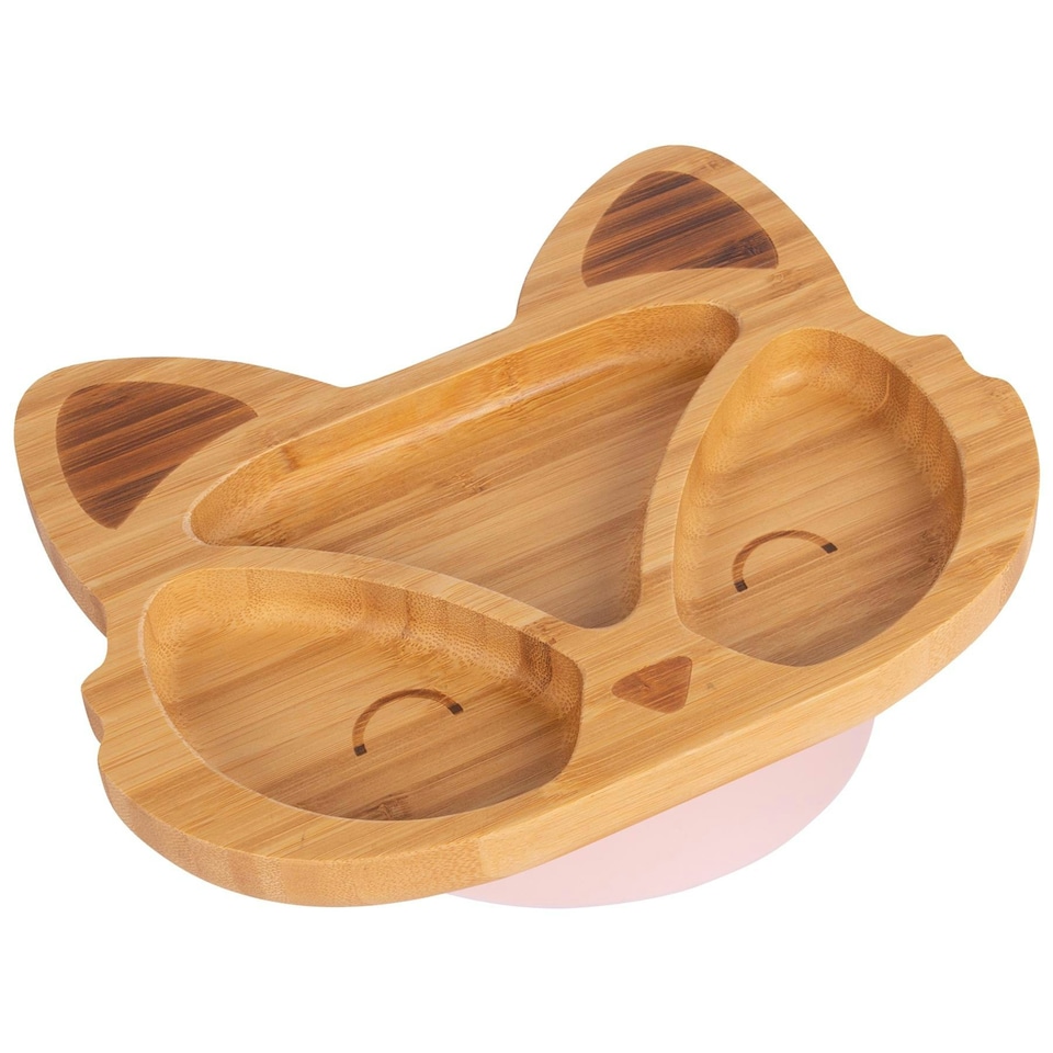 image 1 of Tiny Dining Fox Bamboo Suction Plate - Pastel Pink Pink